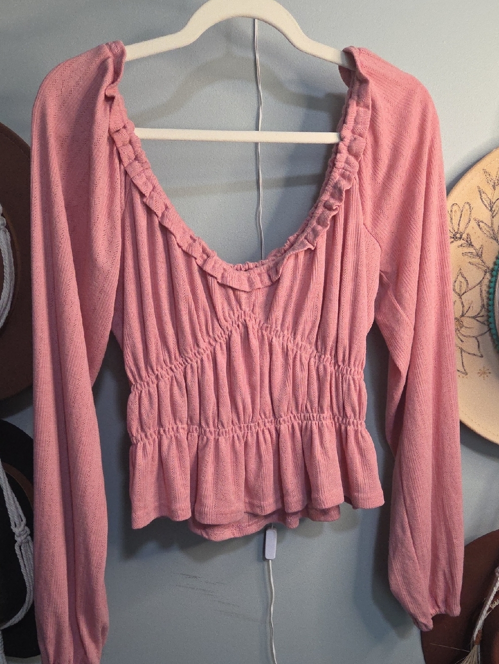 Sweet Lemon 🍋Pink Ruffled Long-Sleeve Smocked Top